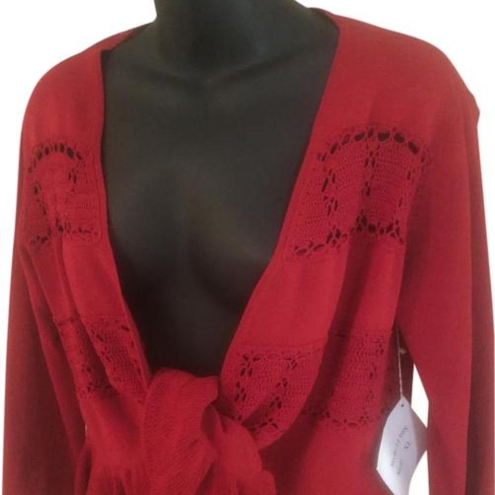 Joseph Abbound Ruby Red Crochet Knit Cardigan ~ Size XL